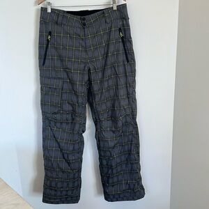 Obermeyer Men’s gray & yellow plaid snowboard pants size M with Recco